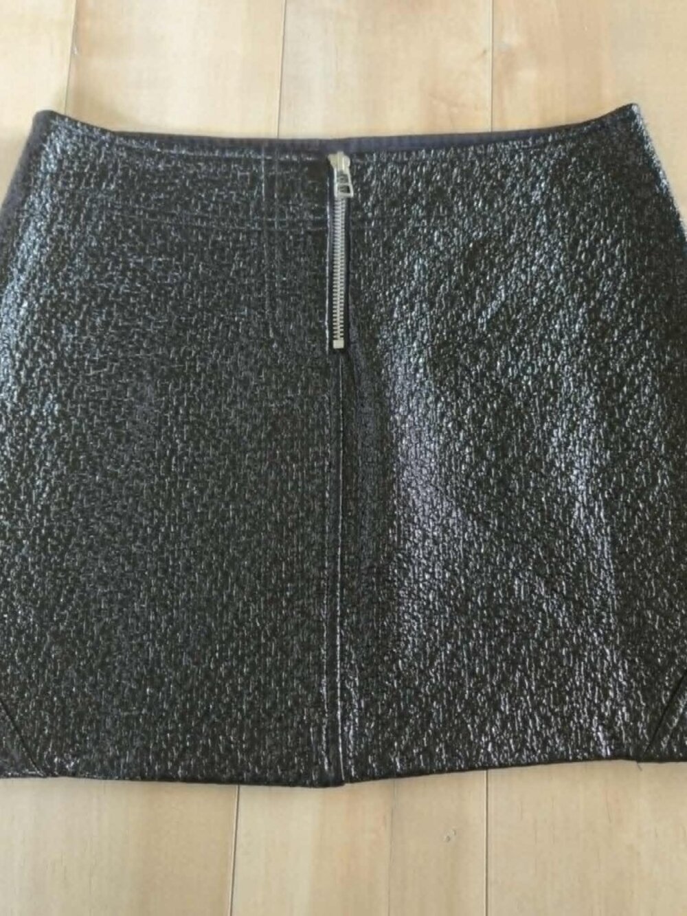 Zara Faux Leather Mini Skirt Black Crackle Zip Front Mob Wife Y2K Going Out